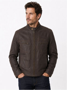 DANIER Nubuck Leather Motorcycle Coat Jacket Brown Large Biker Grunge Neutral